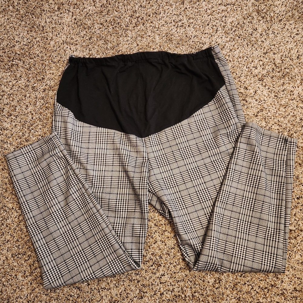 Black and Gray Plaid Maternity Pants